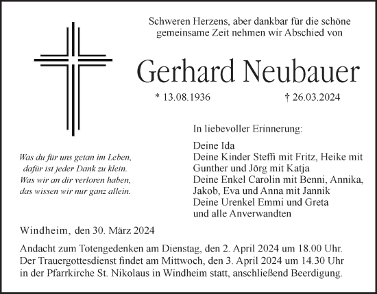 Anzeige von Gerhard Neubauer von MGO