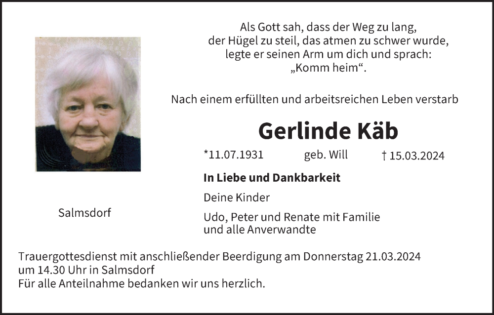  Traueranzeige für Gerlinde Käb vom 19.03.2024 aus MGO