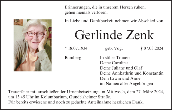 Anzeige von Gerlinde Zenk von MGO