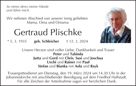 Anzeige von Gertraud Plischke von MGO