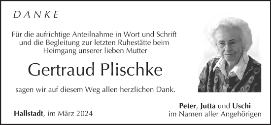 Anzeige von Gertraud Plischke von MGO