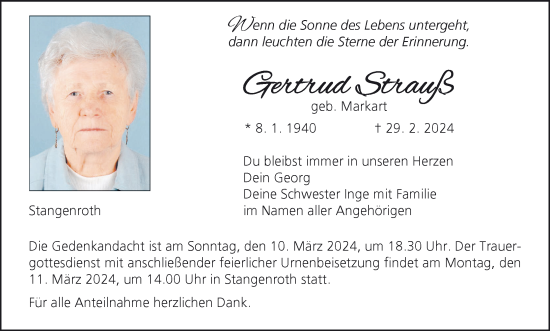 Anzeige von Gertrud Strauß von MGO