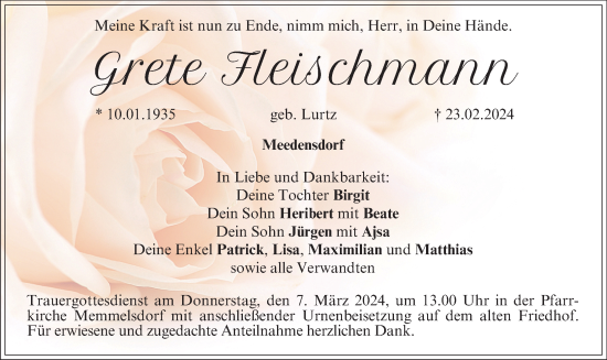 Anzeige von Grete Fleischmann von MGO