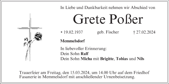 Anzeige von Grete Poßer von MGO