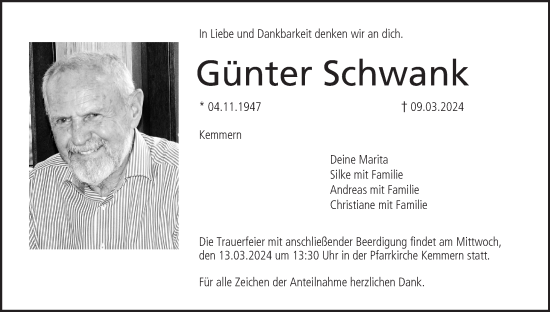 Anzeige von Günter Schwank von MGO