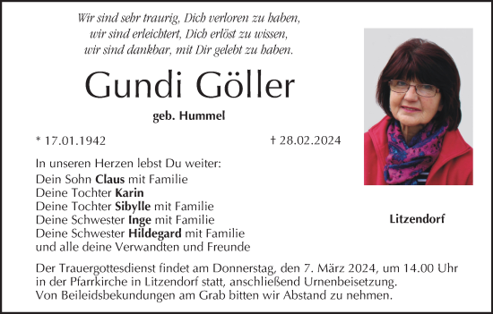 Anzeige von Gundi Göller von MGO