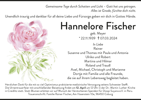 Anzeige von Hannelore Fischer von MGO