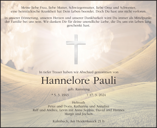 Anzeige von Hannelore Pauli von MGO