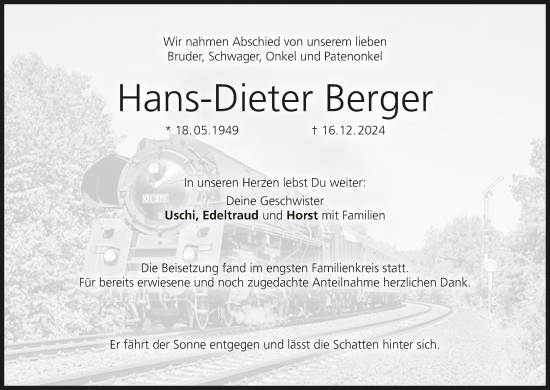 Anzeige von Hans-Dieter Berger von MGO