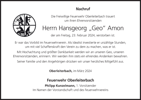 Anzeige von Hansgeorg Amon von MGO