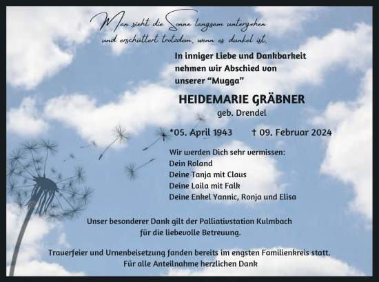 Anzeige von Heidemarie Gräbner von MGO
