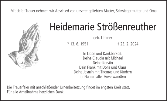 Anzeige von Heidemarie Strößenreuther von MGO