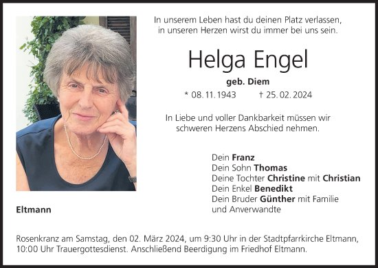 Anzeige von Helga Engel von MGO