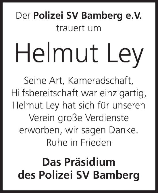 Anzeige von Helmut Ley von MGO