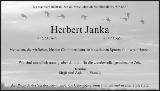 Anzeige von Herbert Janka von MGO