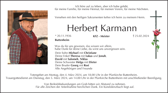 Anzeige von Herbert Karmann von MGO
