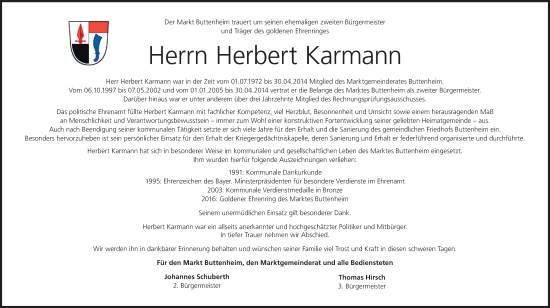 Anzeige von Herbert Karmann von MGO