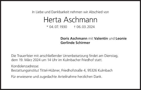 Anzeige von Herta Aschmann von MGO