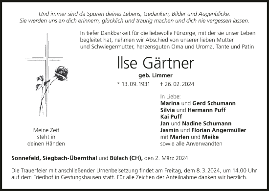 Anzeige von Ilse Gärtner von MGO