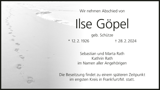 Anzeige von Ilse Göpel von MGO