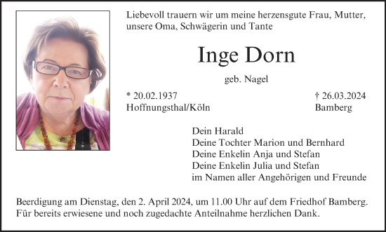 Anzeige von Inge Dorn von MGO