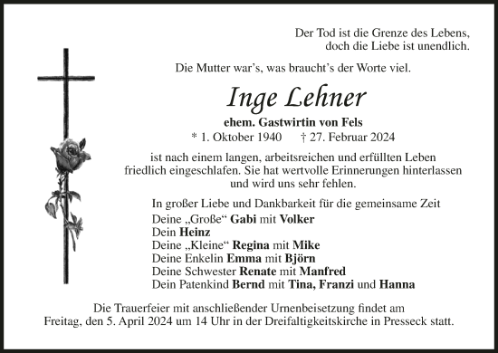 Anzeige von Inge Lehner von MGO