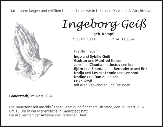 Anzeige von Ingeborg Geiß von MGO