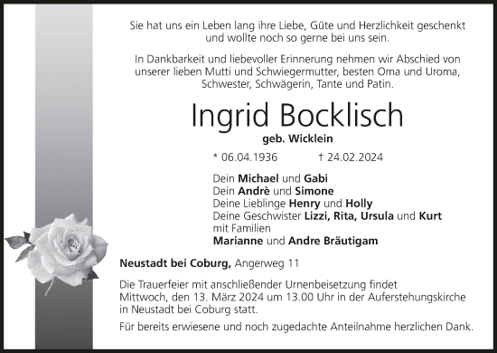 Anzeige von Ingrid Bocklisch von MGO