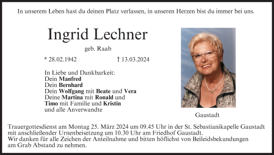 Anzeige von Ingrid Lechner von MGO