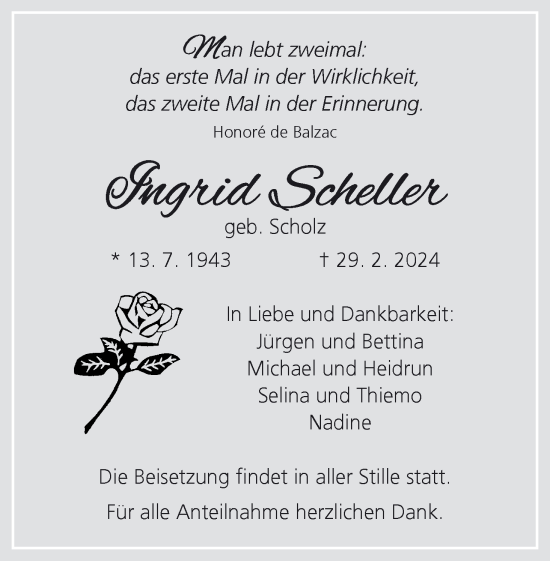Anzeige von Ingrid Scheller von MGO