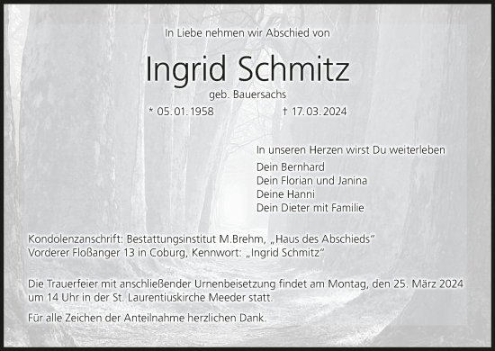 Anzeige von Ingrid Schmitz von MGO