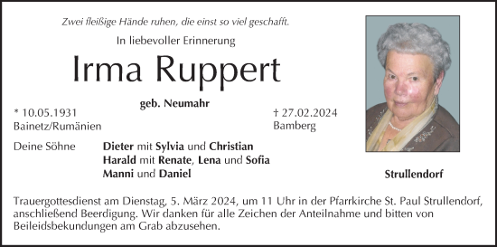 Anzeige von Irma Ruppert von MGO