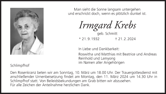 Anzeige von Irmgard Krebs von MGO
