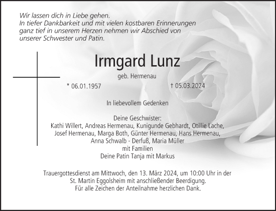 Anzeige von Irmgard Lunz von MGO