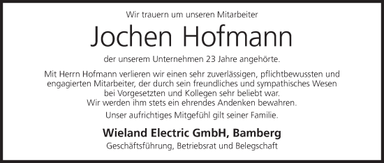 Anzeige von Jochen Hofmann von MGO