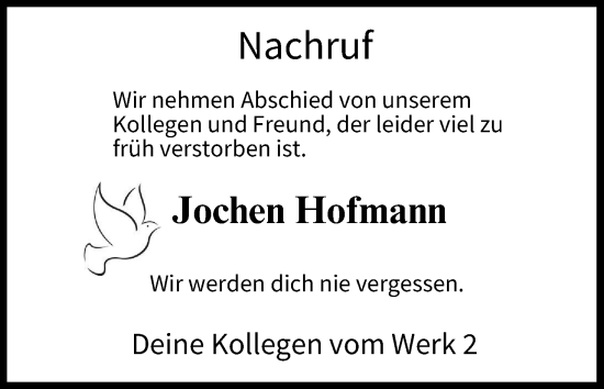 Anzeige von Jochen Hofmann von MGO