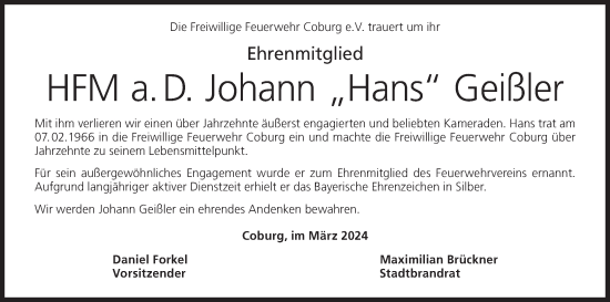 Anzeige von Johann  Geißler von MGO