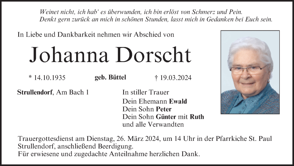  Traueranzeige für Johanna Dorscht vom 23.03.2024 aus MGO