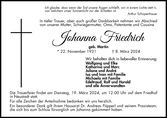 Anzeige von Johanna Friedrich von MGO