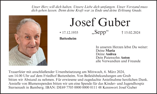 Anzeige von Josef Guber von MGO