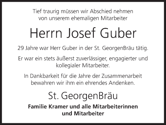Anzeige von Josef Guber von MGO