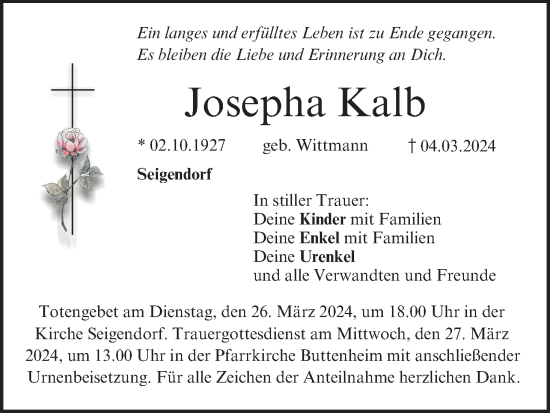 Anzeige von Josepha Kalb von MGO