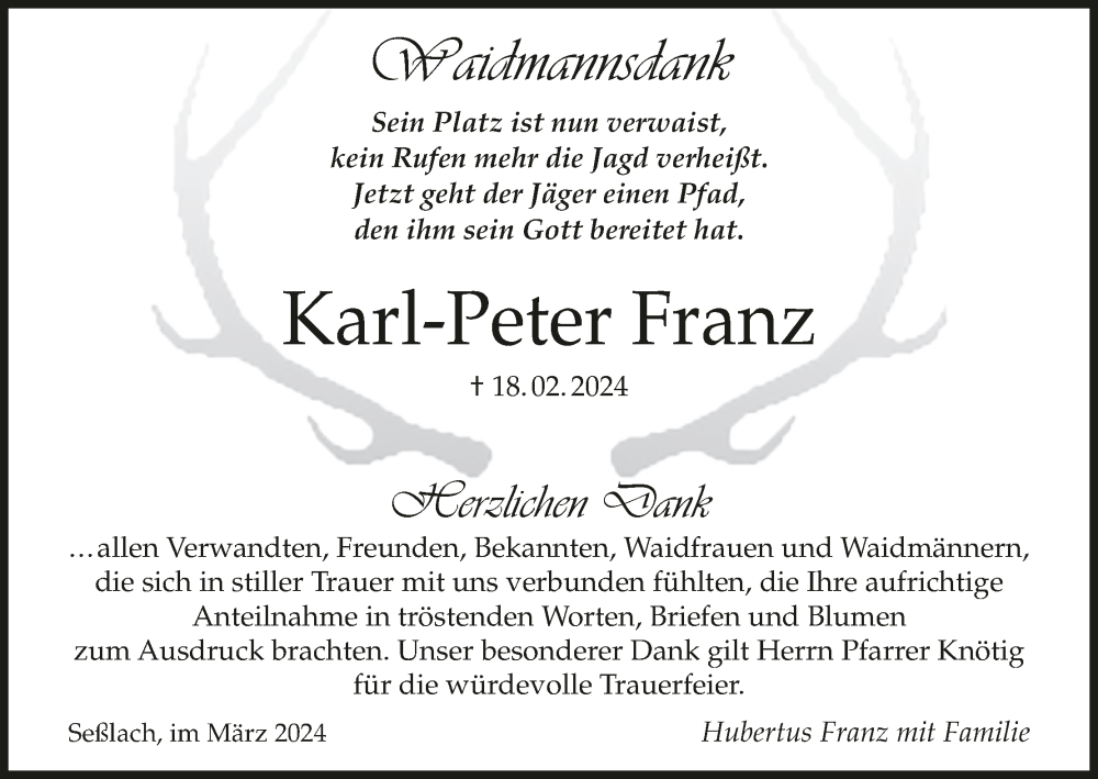  Traueranzeige für Karl-Peter Franz vom 16.03.2024 aus MGO