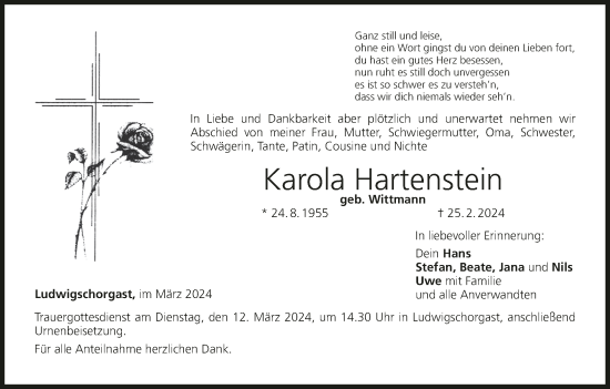 Anzeige von Karola Hartenstein von MGO