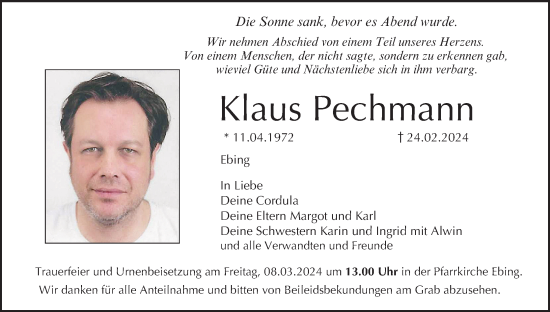 Anzeige von Klaus Pechmann von MGO