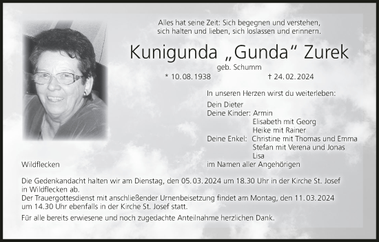 Anzeige von Kunigunda Zurek von MGO