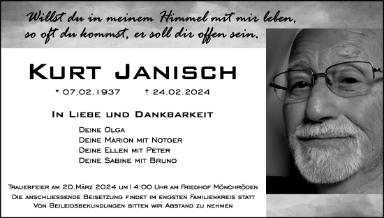 Anzeige von Kurt Janisch von MGO
