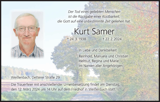 Anzeige von Kurt Samer von MGO
