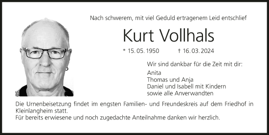 Anzeige von Kurt Vollhals von MGO