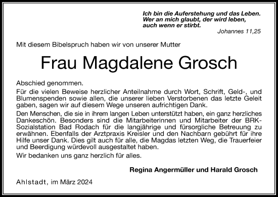 Anzeige von Magdalene Grosch von MGO